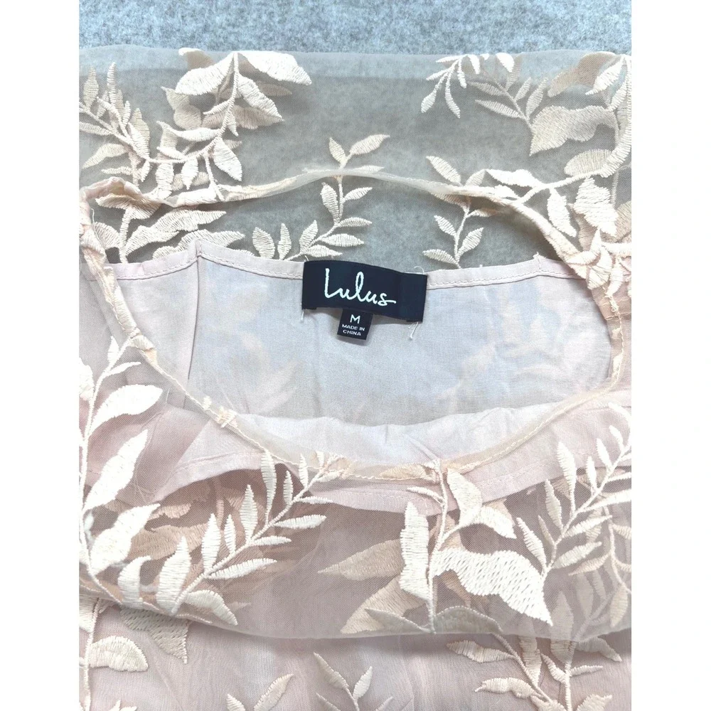 Lulus Blush Pink Floral Embroidered Mesh Sleeveless Fit Flare‎ Dress Size M